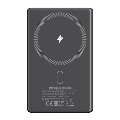 Canyon Power Bank OnPower 510 Magnetic | 10000 mAh Pelēks 4 img.