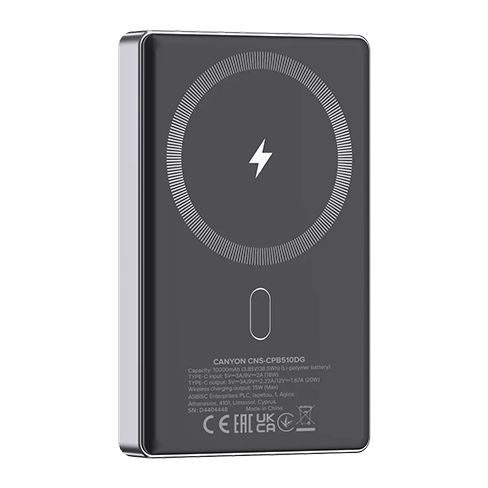 Canyon Power Bank OnPower 510 Magnetic | 10000 mAh Pelēks 5 img.