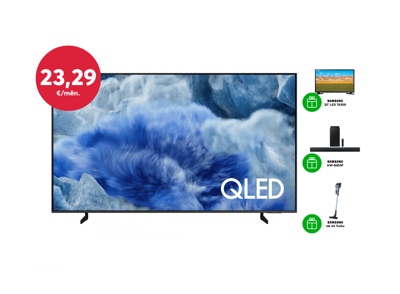 Pērc Samsung 55 collu televizoru par 559 eiro un dāvanā izvēlies Samsung 32 collu televizoru, Samsung skaņu sistēmu vai Samsung Jet 60 Turbo putekļsūcēju! 