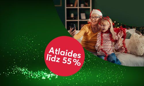 Reklāmas baneris ar ziņu: Atlaides līdz 55 procentiem