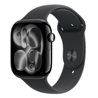 Apple Watch Series 11 GPS + Cellular 42mm Jet Black Aluminium Case with Black Sport Band - S/M | Bite